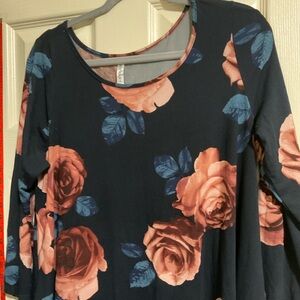 Piphany Navy and Peach Floral Long Sleeve Dress